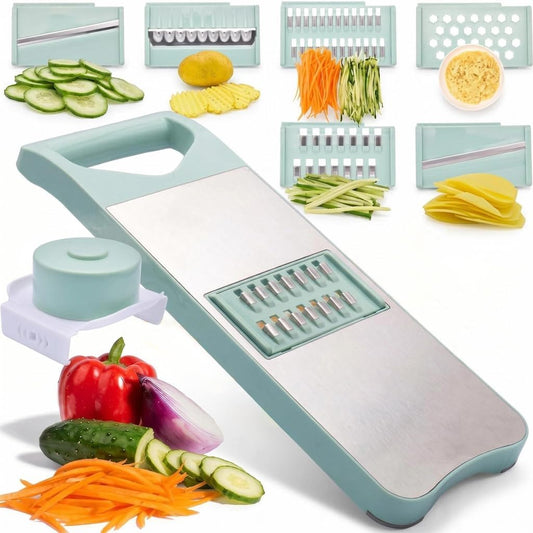 6-Blade Mandoline Slicer for Kitchen,Handheld Vegetable Slicer | stainless steel surface,straight slicer 1/3mm,shredder 2/3mm,waffle fry cutter,grater,finger-safe hand guard,garlic slicer