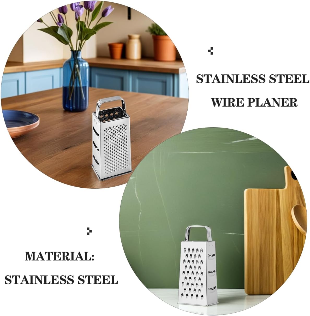 Multifunctional 4-Sides Box Grater Stainless Steel Kitchen Gadget for Cheese Vegetable Fruit Grating and Slicing with Comfortable Grip Compact 9.64X4.17X3.14 Inch