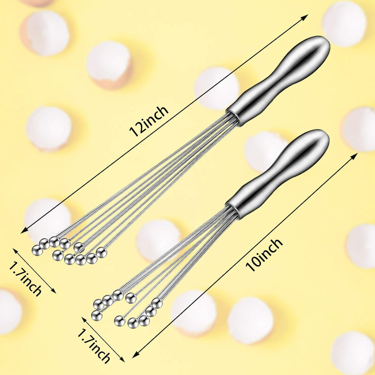 2 Pcs Ball Whisks for Cooking Stainless Steel, 10,12 Inch