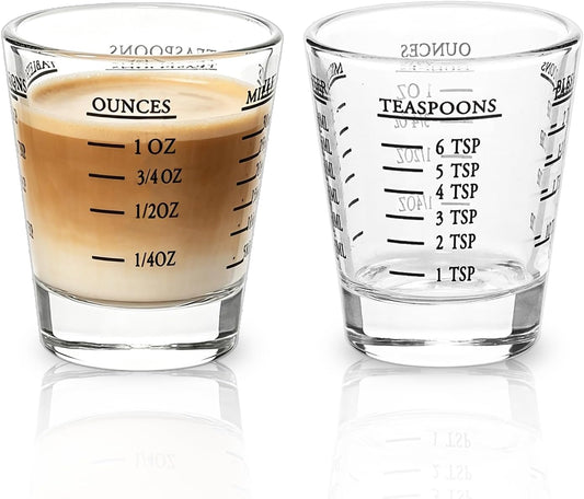 Shot Glasses Measuring cup Liquid Heavy Wine Glass Espresso Shot Glass 26-Incremental Measurement 1oz, 6 Tsp, 2 Tbs, 30ml (2 pack-black 30ml)