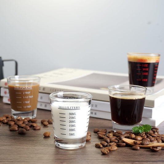 Shot Glasses Measuring cup Liquid Heavy Wine Glass Espresso Shot Glass 26-Incremental Measurement 1oz, 6 Tsp, 2 Tbs, 30ml (2 pack-black 30ml)