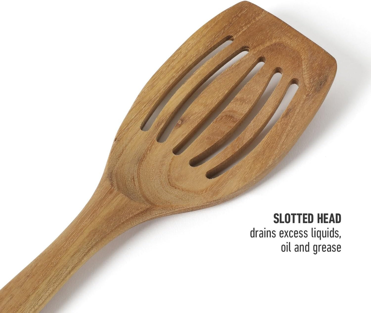 Prime Slotted Turner, 13-Inch Teak Wood Slotted Spatula, Wooden Cooking Turner for Nonstick Cookware, Heat-Resistant Moisture-Resistant Kitchen Tool