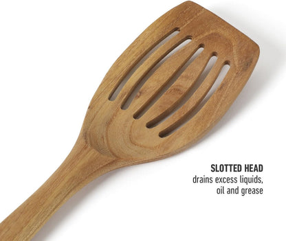 Prime Slotted Turner, 13-Inch Teak Wood Slotted Spatula, Wooden Cooking Turner for Nonstick Cookware, Heat-Resistant Moisture-Resistant Kitchen Tool