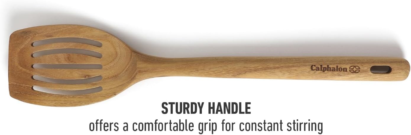Prime Slotted Turner, 13-Inch Teak Wood Slotted Spatula, Wooden Cooking Turner for Nonstick Cookware, Heat-Resistant Moisture-Resistant Kitchen Tool