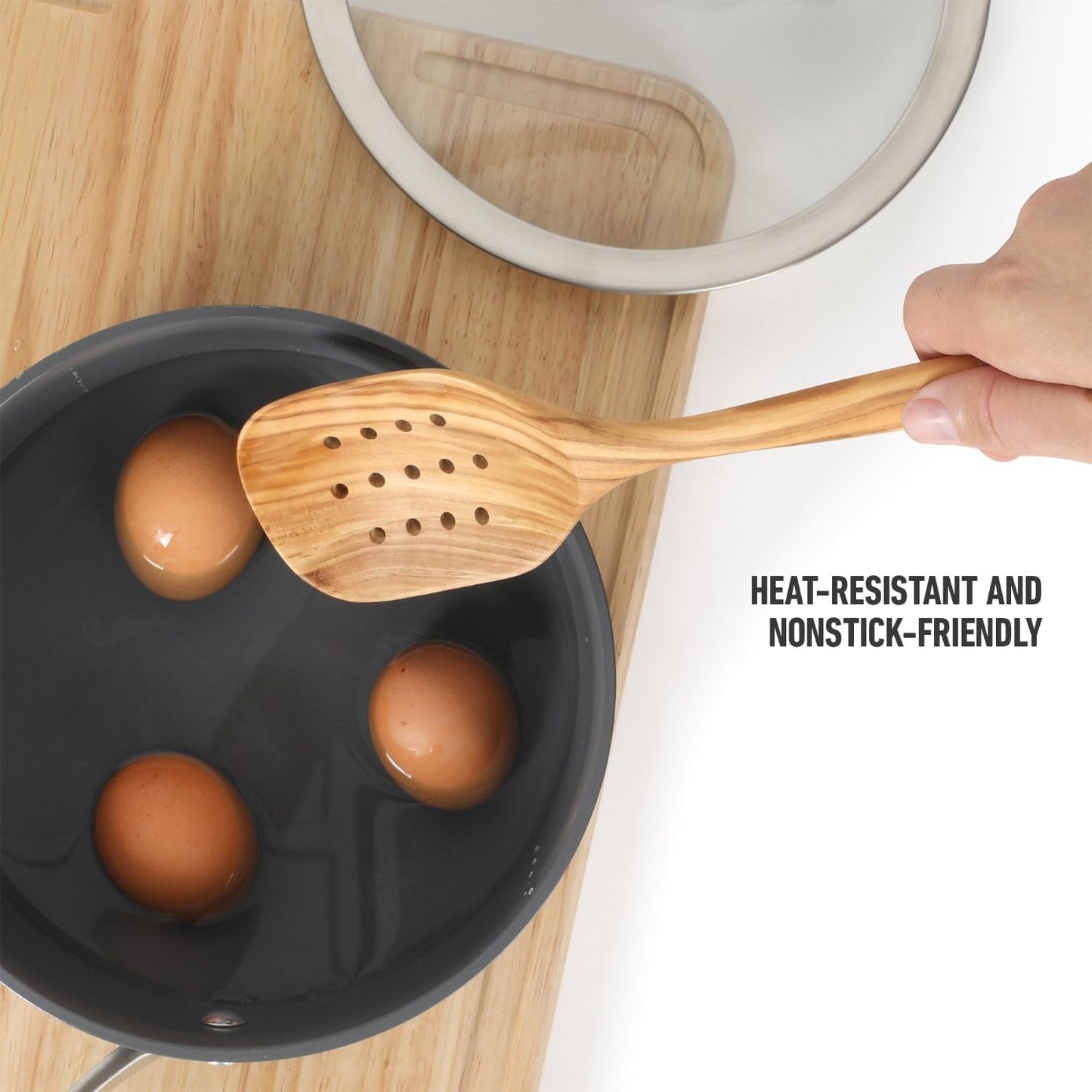 Prime Slotted Turner, 13-Inch Teak Wood Slotted Spatula, Wooden Cooking Turner for Nonstick Cookware, Heat-Resistant Moisture-Resistant Kitchen Tool