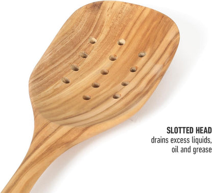 Prime Slotted Turner, 13-Inch Teak Wood Slotted Spatula, Wooden Cooking Turner for Nonstick Cookware, Heat-Resistant Moisture-Resistant Kitchen Tool