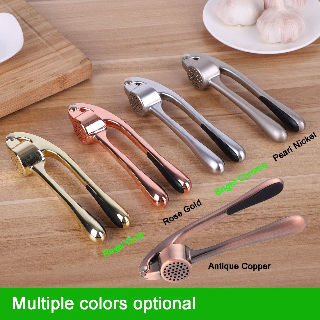 Garlic Press, Metal Garlic Crusher Mincer for Garlic & Nuts with Pearl Nickel Color, Professional Garlic Ginger Press Tool in Kitchen from , Easy to Squeeze and Dishwasher Safe