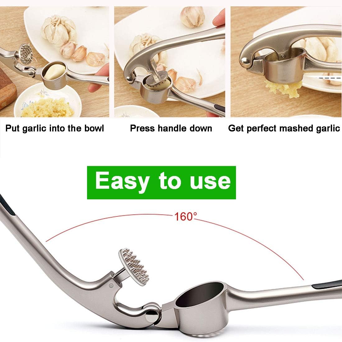Garlic Press, Metal Garlic Crusher Mincer for Garlic & Nuts with Pearl Nickel Color, Professional Garlic Ginger Press Tool in Kitchen from , Easy to Squeeze and Dishwasher Safe