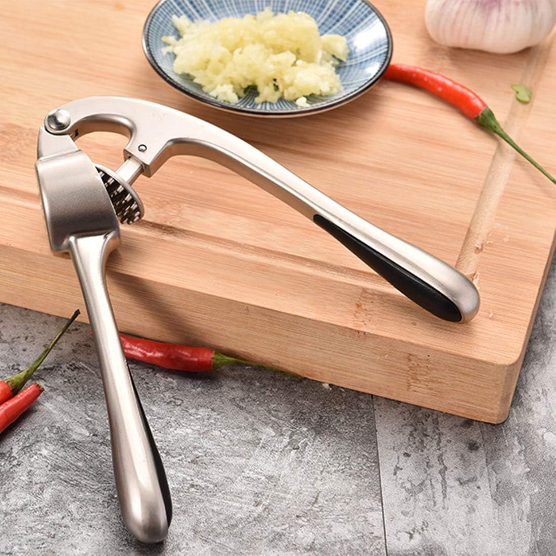 Garlic Press, Metal Garlic Crusher Mincer for Garlic & Nuts with Pearl Nickel Color, Professional Garlic Ginger Press Tool in Kitchen from , Easy to Squeeze and Dishwasher Safe