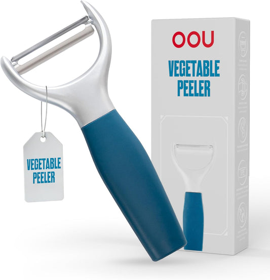 Vegetable Peeler, Stainless Steel Y-Peeler with Sharp Swivel Blade, Premium Zinc Alloy Construction, Ergonomic TPE Non-Slip Grip Handle, Blue
