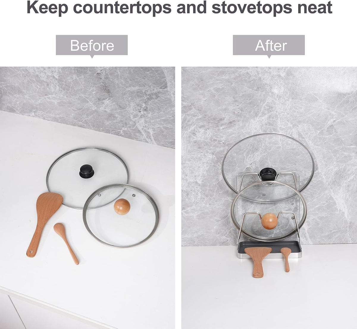 304 Stainless Steel Pot Lid Holder While Cooking, Kitchen Pot Lid Storage Rack for stove top, Multifunctional Kitchen Pot Lid Organizer for Countertop（Silver）