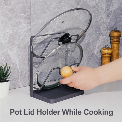 304 Stainless Steel Pot Lid Holder While Cooking, Kitchen Pot Lid Storage Rack for stove top, Multifunctional Kitchen Pot Lid Organizer for Countertop（Silver）