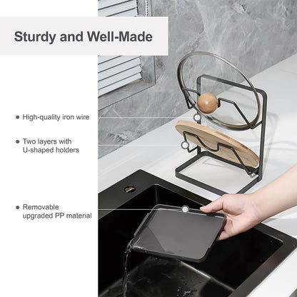 304 Stainless Steel Pot Lid Holder While Cooking, Kitchen Pot Lid Storage Rack for stove top, Multifunctional Kitchen Pot Lid Organizer for Countertop（Silver）