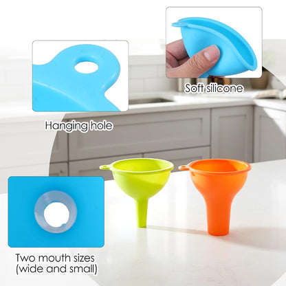 4 Pcs Silicone Kitchen Funnels - Flexible Condiment Sauce Canning Wide Mouth Funnel - Funnels for Kitchen Use Filling Bottles Jars Cans Powder Liquid Spices
