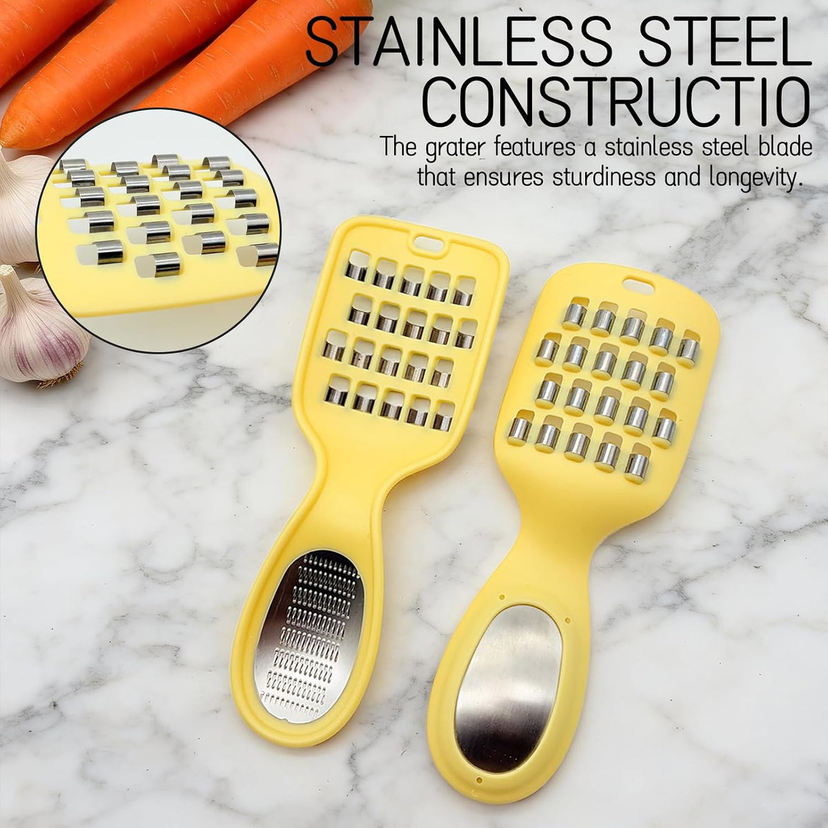 2 in 1 Vegetable Grater Handheld - Stainless Steel Coarse Grater and Cabbage Shredder, Ideal for Ginger, Garlic, Cheese, Potato, Carrot - Kitchen Slicer and Food Prep Tool