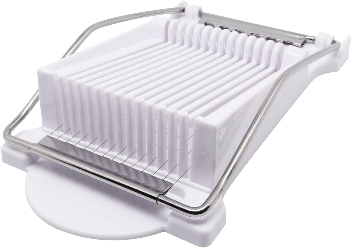 Egg Slicer for Hard Boiled Eggs, Food Slicer with 14 Stainless Steel Wires, Heavy Duty Hard Boiled Egg Cutter, Spam Slicer for Soft Fruit Strawberry Luncheon Meat Home Use (1Pcs, White)
