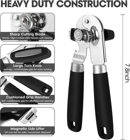 Hand Held Can Opener Manual with Magnet for Home Kitchen, Black