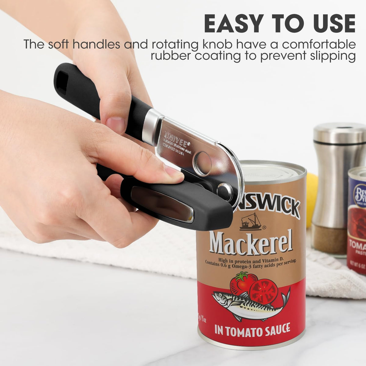 Hand Held Can Opener Manual with Magnet for Home Kitchen, Black