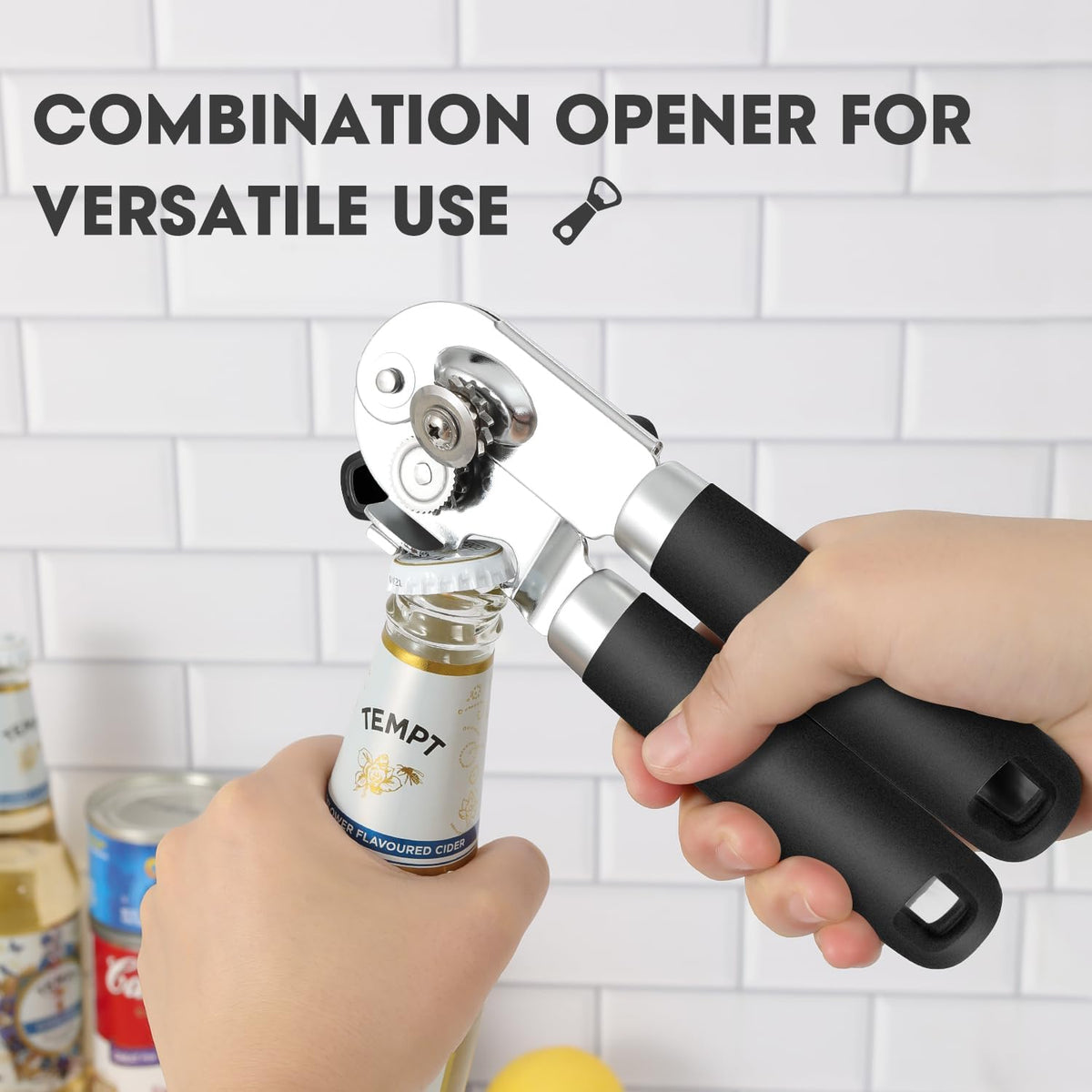 Hand Held Can Opener Manual with Magnet for Home Kitchen, Black