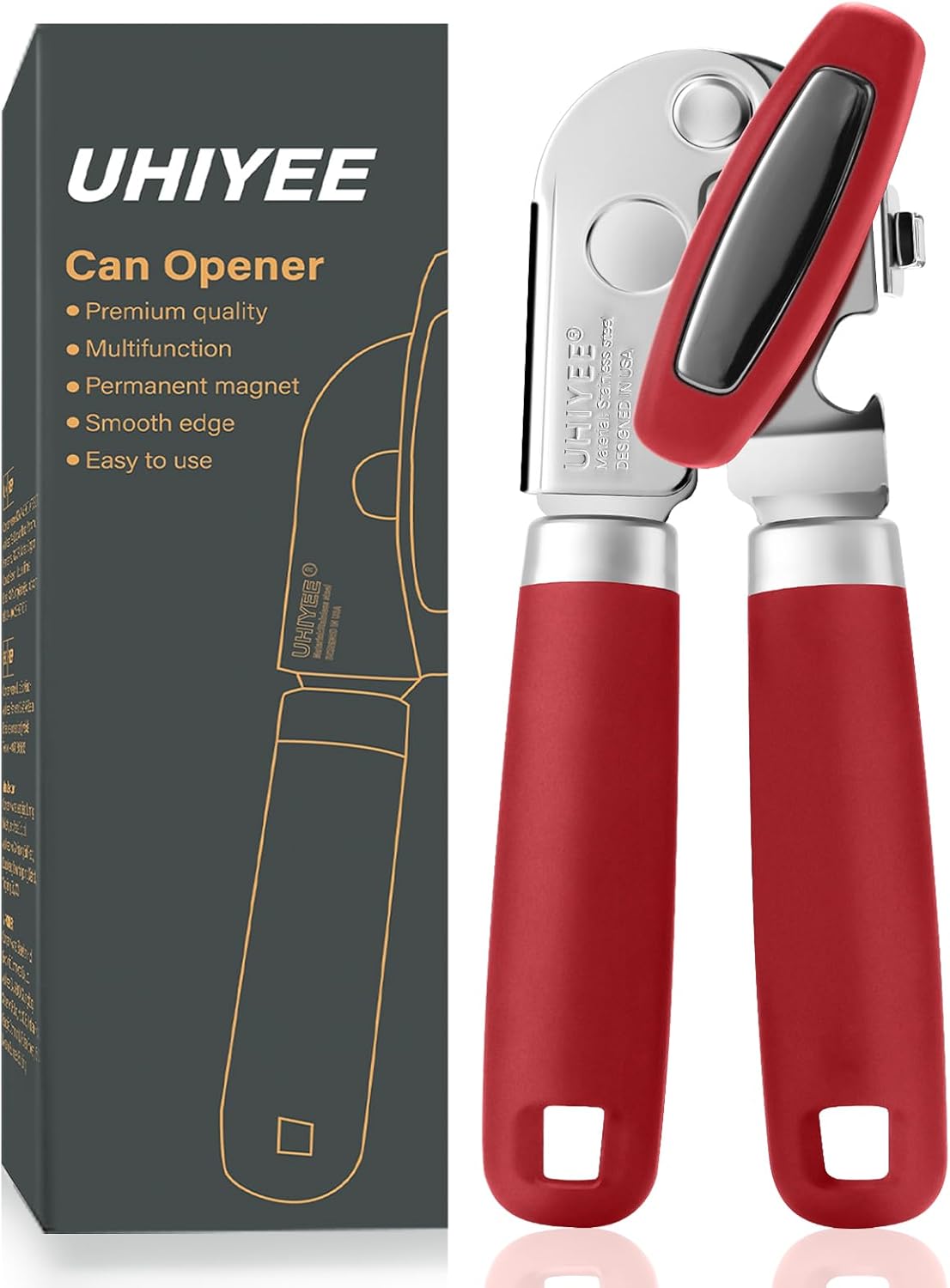 Hand Held Can Opener Manual with Magnet for Home Kitchen, Black