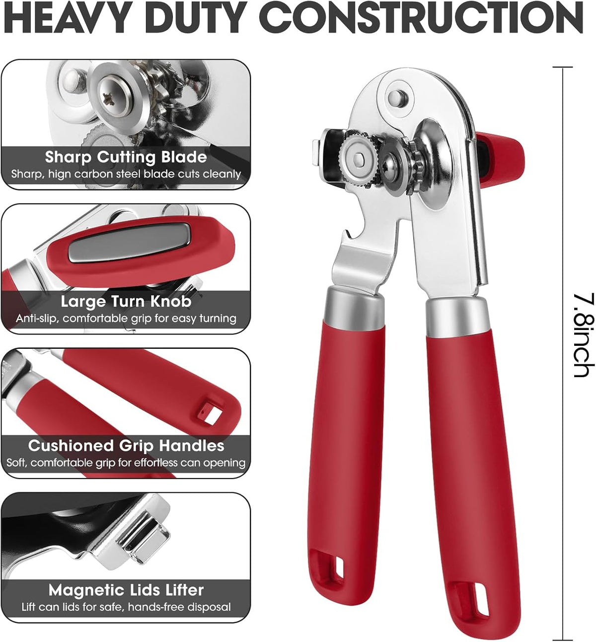 Hand Held Can Opener Manual with Magnet for Home Kitchen, Black