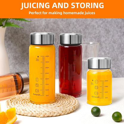 Glass Juice Bottles 16 oz - Wide Mouth Glass Water Bottles with Lids - for Juicing, Smoothies, Milk, Protein, BPA Free, Reusable, Stainless Steel Lids, Leak Proof, Shaker bottle (500 ml)