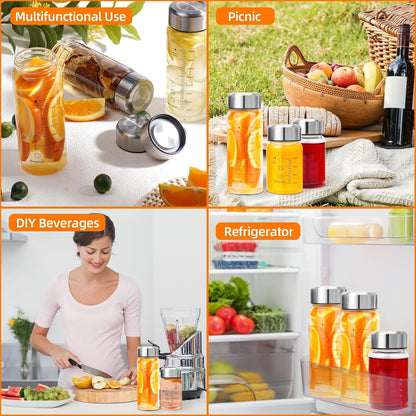 Glass Juice Bottles 16 oz - Wide Mouth Glass Water Bottles with Lids - for Juicing, Smoothies, Milk, Protein, BPA Free, Reusable, Stainless Steel Lids, Leak Proof, Shaker bottle (500 ml)