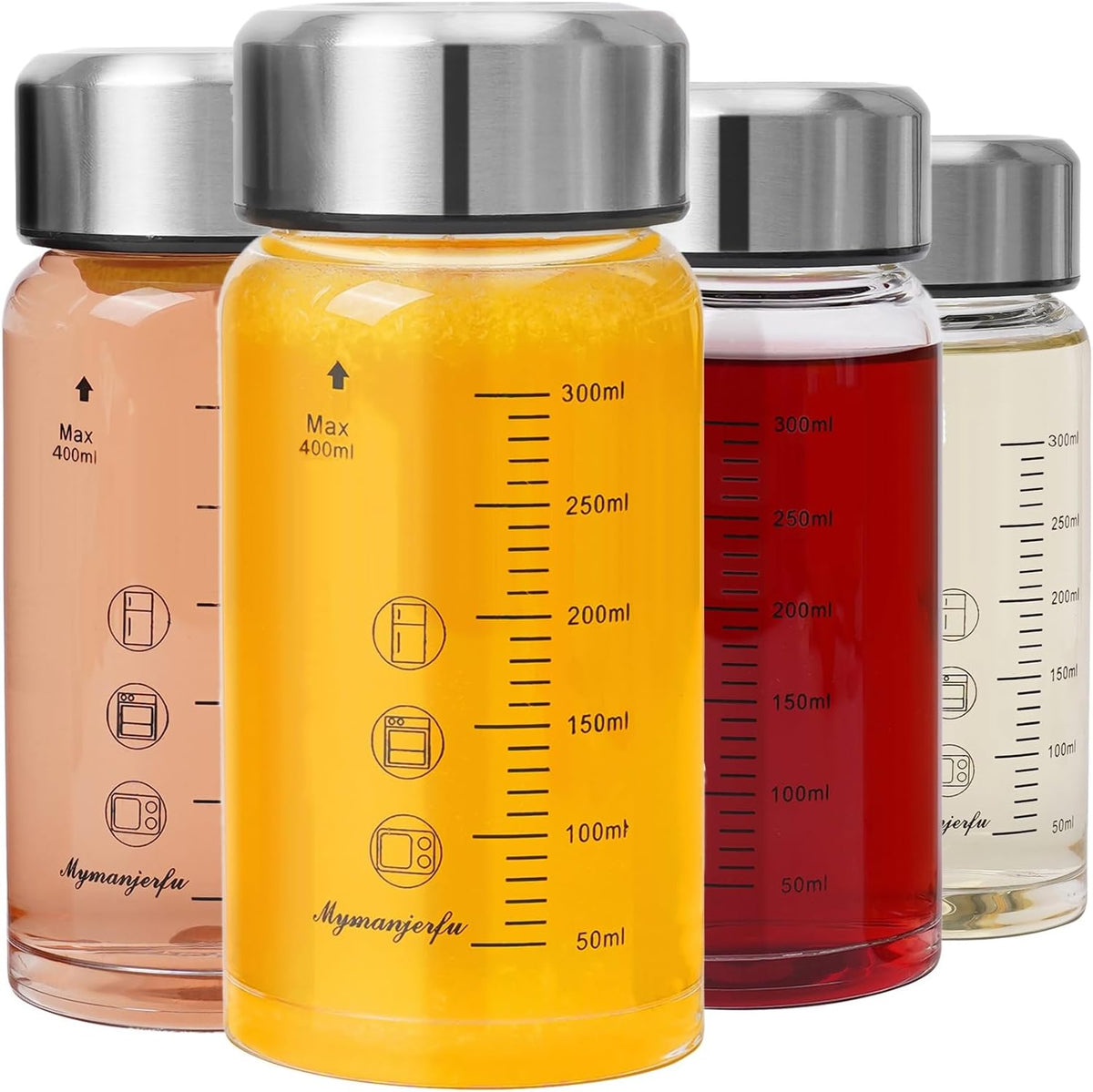 Glass Juice Bottles 16 oz - Wide Mouth Glass Water Bottles with Lids - for Juicing, Smoothies, Milk, Protein, BPA Free, Reusable, Stainless Steel Lids, Leak Proof, Shaker bottle (500 ml)