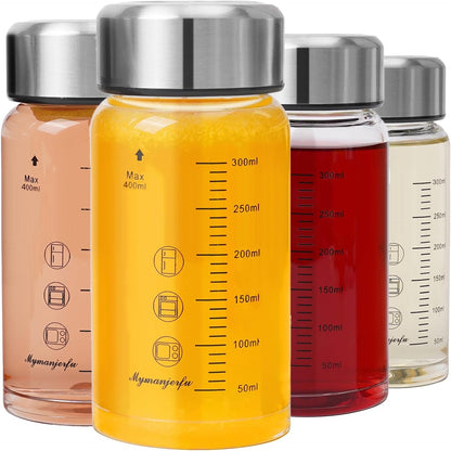 Glass Juice Bottles 16 oz - Wide Mouth Glass Water Bottles with Lids - for Juicing, Smoothies, Milk, Protein, BPA Free, Reusable, Stainless Steel Lids, Leak Proof, Shaker bottle (500 ml)