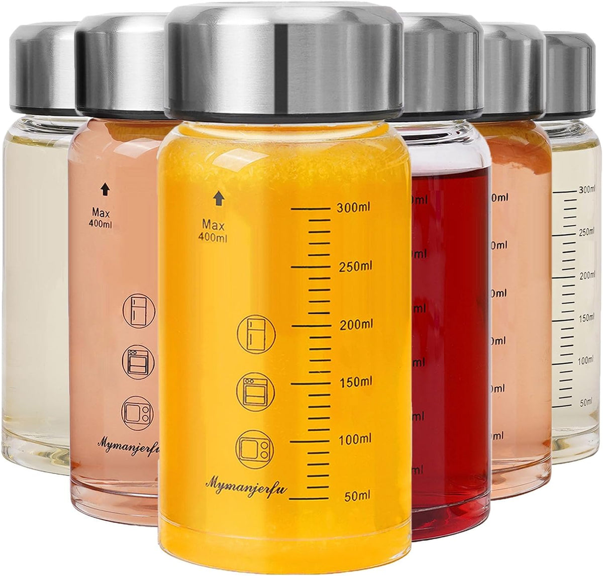 Glass Juice Bottles 16 oz - Wide Mouth Glass Water Bottles with Lids - for Juicing, Smoothies, Milk, Protein, BPA Free, Reusable, Stainless Steel Lids, Leak Proof, Shaker bottle (500 ml)