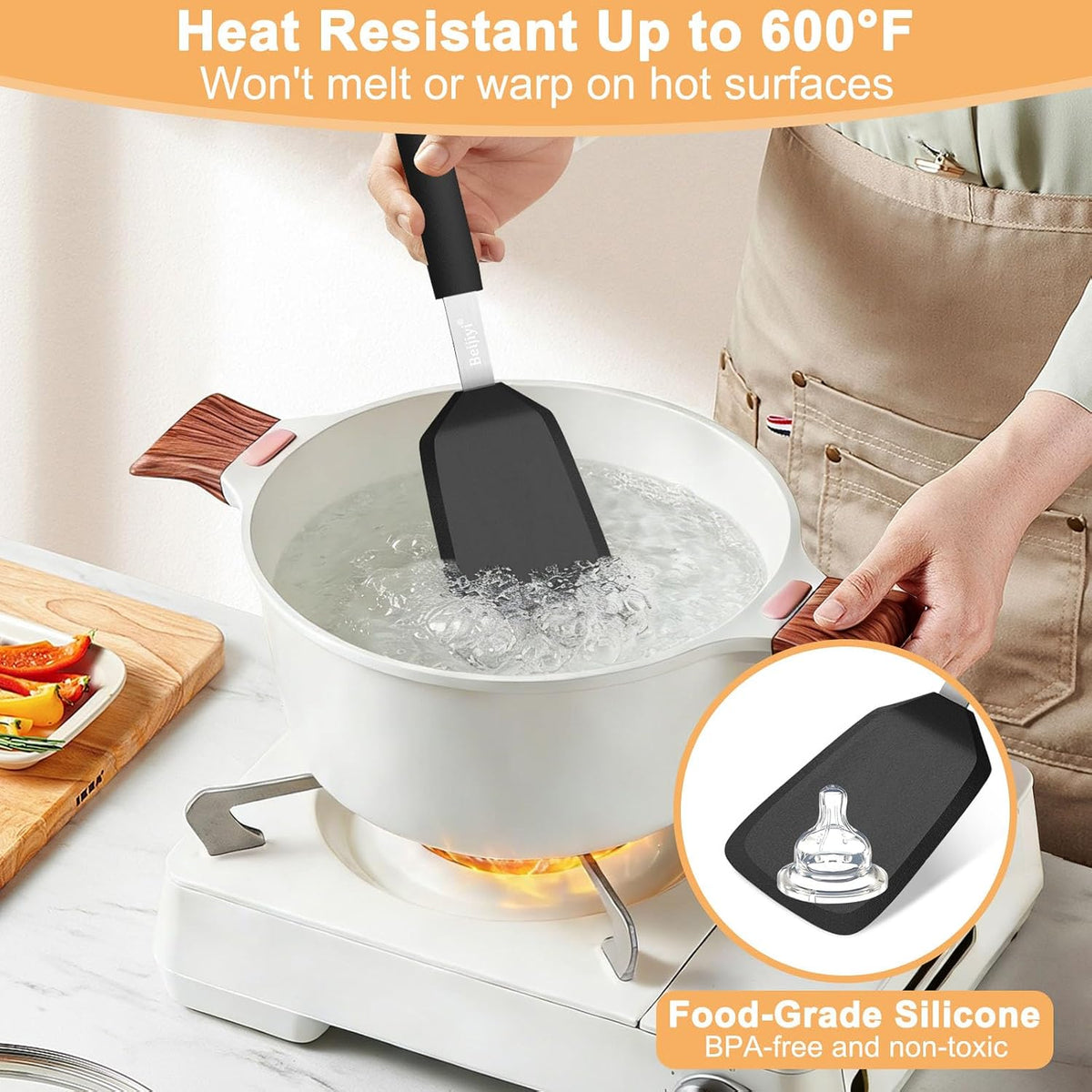 2 Pack Silicone Spatula Set, Heat Resistant, for Nonstick Cookware