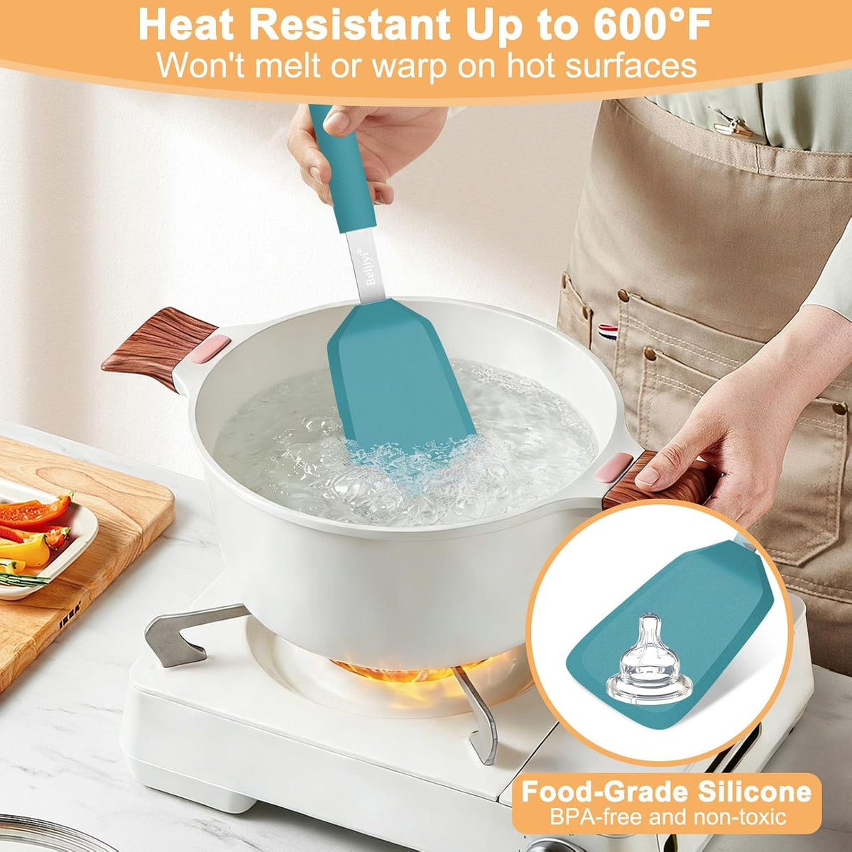 2 Pack Silicone Spatula Set, Heat Resistant, for Nonstick Cookware