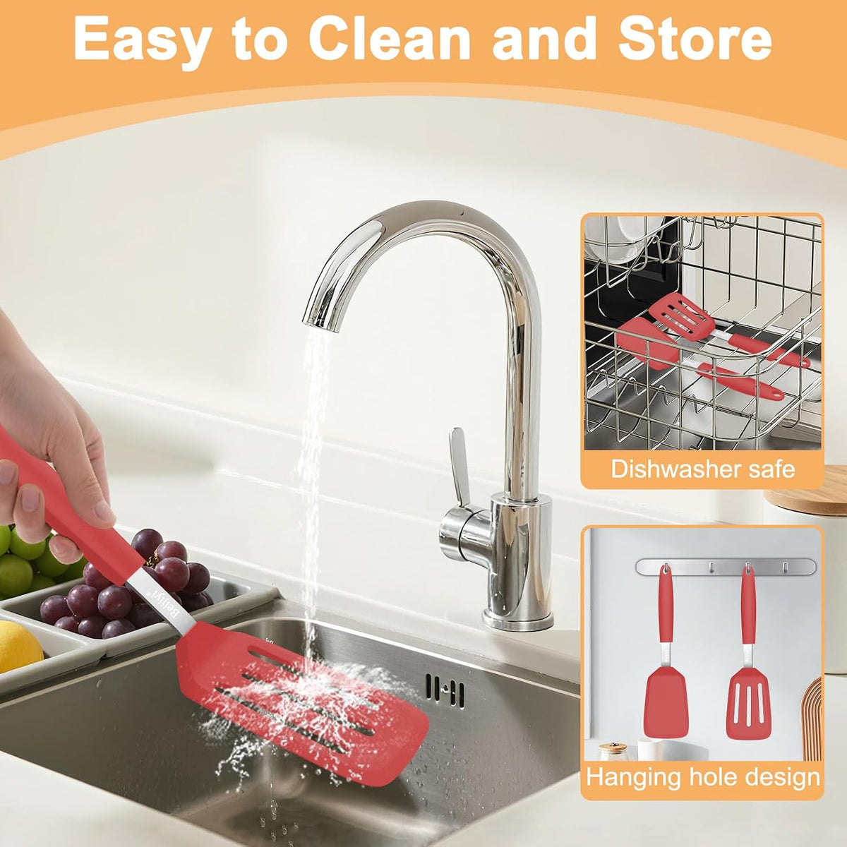 2 Pack Silicone Spatula Set, Heat Resistant, for Nonstick Cookware