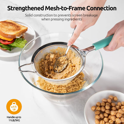 Fine Mesh Strainer, 18/8 Stainless Steel Sieve 30 Mesh, M/Aqua Sky