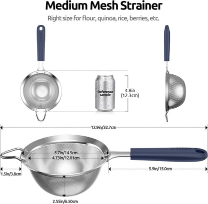 Fine Mesh Strainer, 18/8 Stainless Steel Sieve 30 Mesh, M/Aqua Sky
