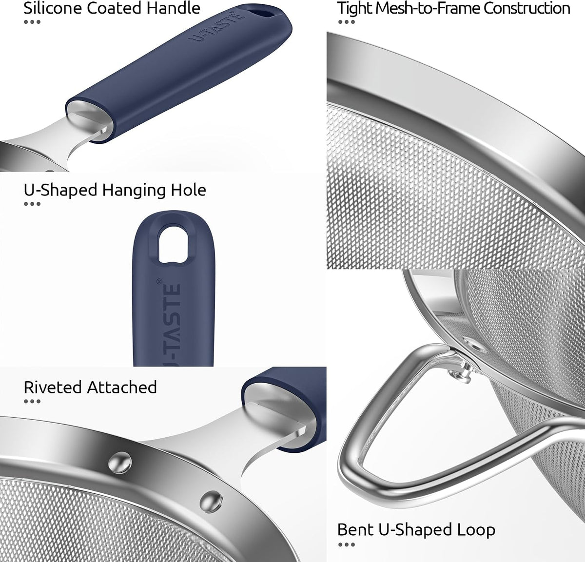 Fine Mesh Strainer, 18/8 Stainless Steel Sieve 30 Mesh, M/Aqua Sky