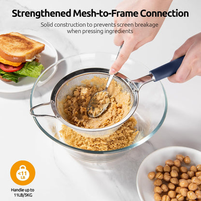 Fine Mesh Strainer, 18/8 Stainless Steel Sieve 30 Mesh, M/Aqua Sky