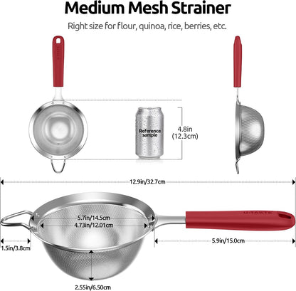 Fine Mesh Strainer, 18/8 Stainless Steel Sieve 30 Mesh, M/Aqua Sky