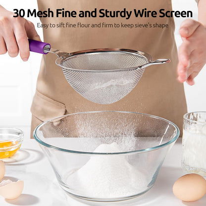 Fine Mesh Strainer, 18/8 Stainless Steel Sieve 30 Mesh, M/Aqua Sky