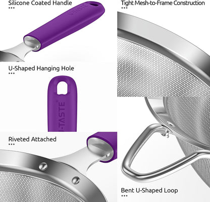 Fine Mesh Strainer, 18/8 Stainless Steel Sieve 30 Mesh, M/Aqua Sky