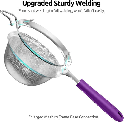 Fine Mesh Strainer, 18/8 Stainless Steel Sieve 30 Mesh, M/Aqua Sky