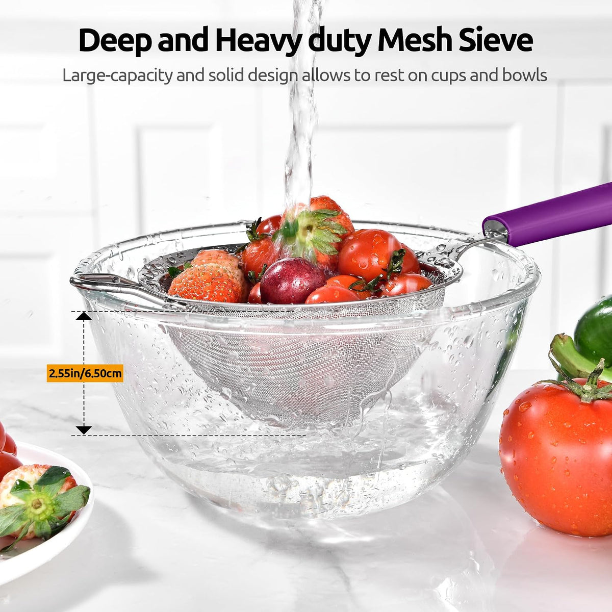Fine Mesh Strainer, 18/8 Stainless Steel Sieve 30 Mesh, M/Aqua Sky
