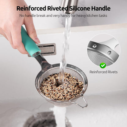 Fine Mesh Strainer, 18/8 Stainless Steel Sieve 30 Mesh, M/Aqua Sky