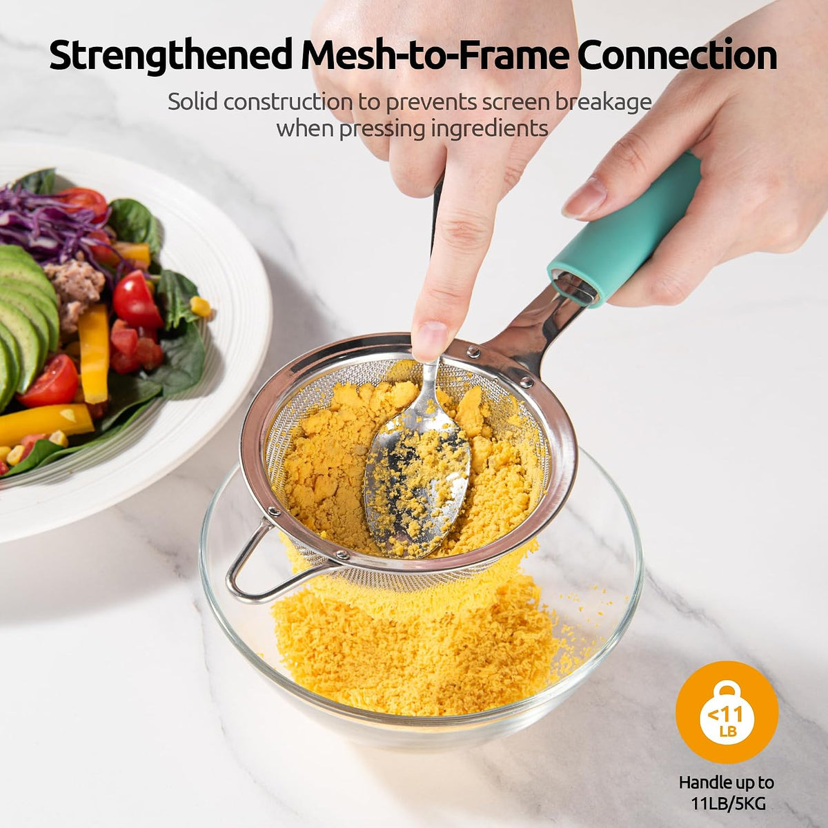 Fine Mesh Strainer, 18/8 Stainless Steel Sieve 30 Mesh, M/Aqua Sky