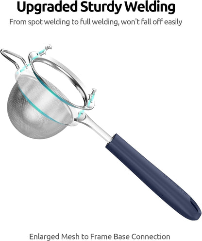 Fine Mesh Strainer, 18/8 Stainless Steel Sieve 30 Mesh, M/Aqua Sky