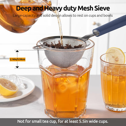 Fine Mesh Strainer, 18/8 Stainless Steel Sieve 30 Mesh, M/Aqua Sky