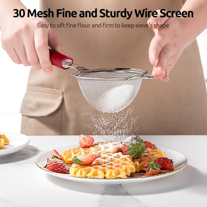 Fine Mesh Strainer, 18/8 Stainless Steel Sieve 30 Mesh, M/Aqua Sky