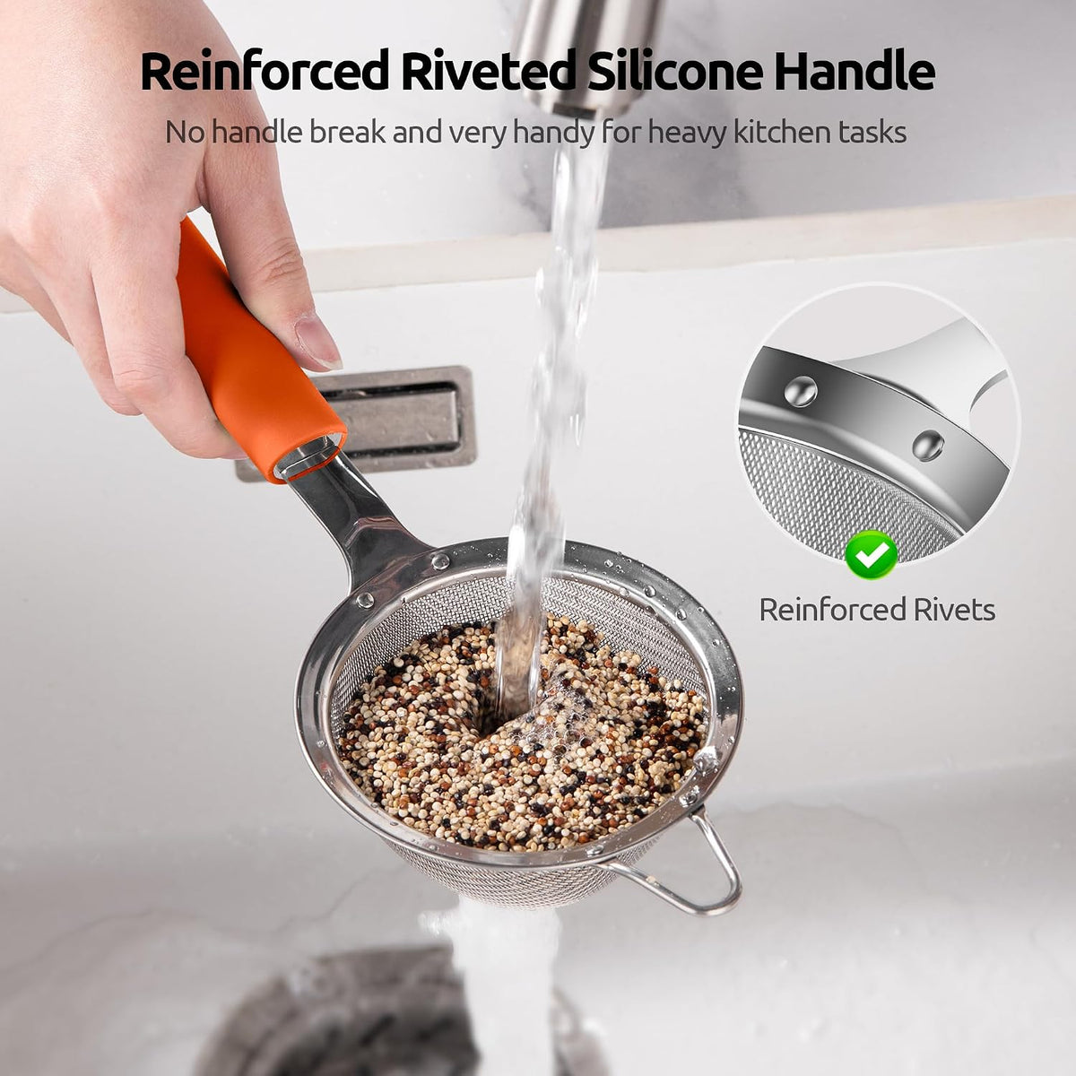 Fine Mesh Strainer, 18/8 Stainless Steel Sieve 30 Mesh, M/Aqua Sky