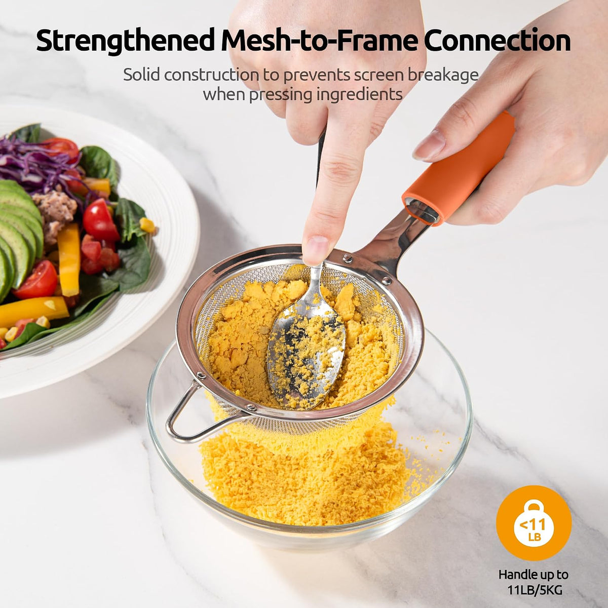 Fine Mesh Strainer, 18/8 Stainless Steel Sieve 30 Mesh, M/Aqua Sky