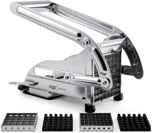 French Fry Cutter, Dishwasher Safe Stainless Steel Potato & Vegetable Slicer, 2 Blade Sizes (1/2" & 3/8"), Suction Base, Lifetime Blade Replacement Warranty, Perfect for Air Fryer & Deep Fryer